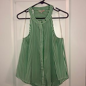 Gianni Bini Green and White Stripped Halter Shirt